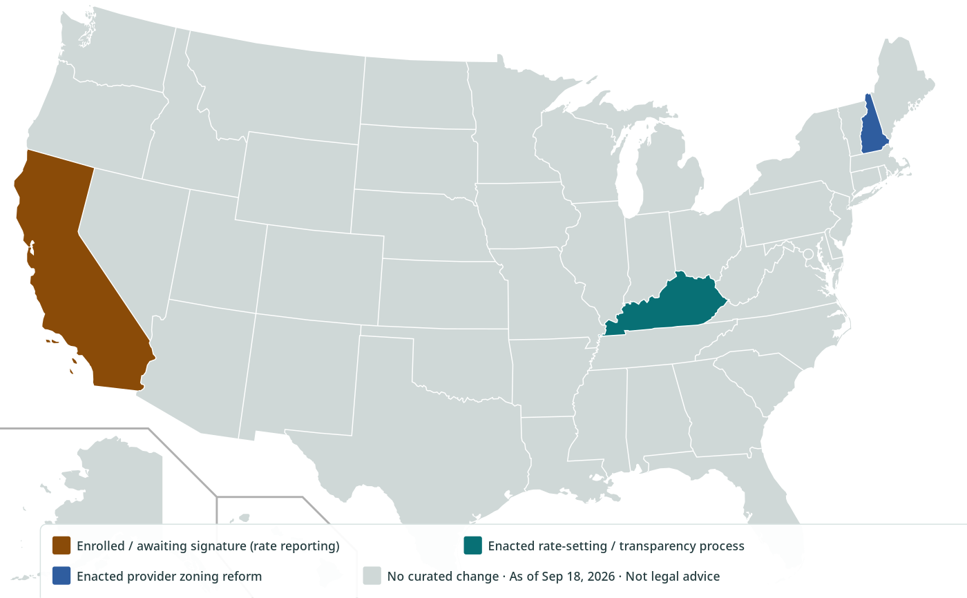 U.S. map of childcare reimbursement-rate transparency reporting rate-setting and provider zoning bills 2026