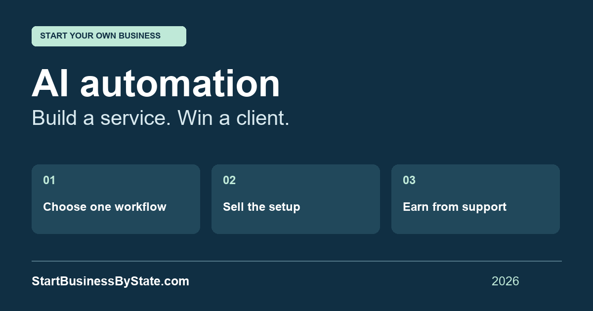 AI automation business: choose one workflow, sell the setup, earn from support.